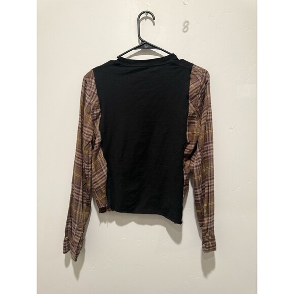 Rework Upcycle Grunge Oversize Crop Halloween Skeleton Fall Flannel Top XS/S - Picture 2 of 4